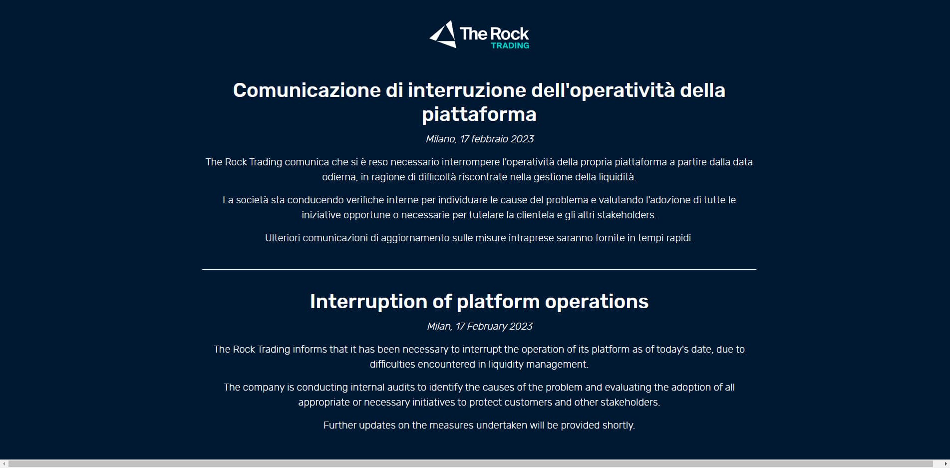 The Rock Trading chiuso
